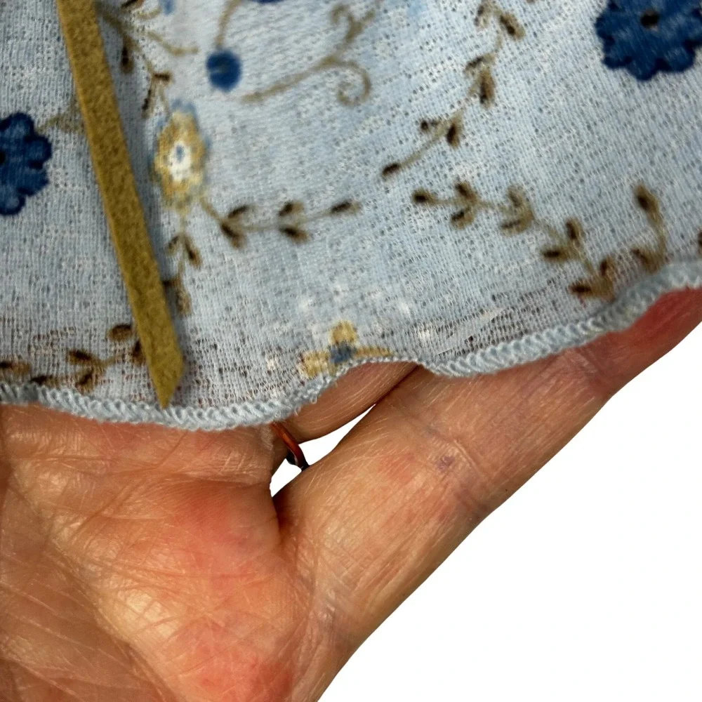 Teaze Floral Mini Skirt Womens Small Blue 90s Y2K Lettuce Edge Beaded Tie Boho